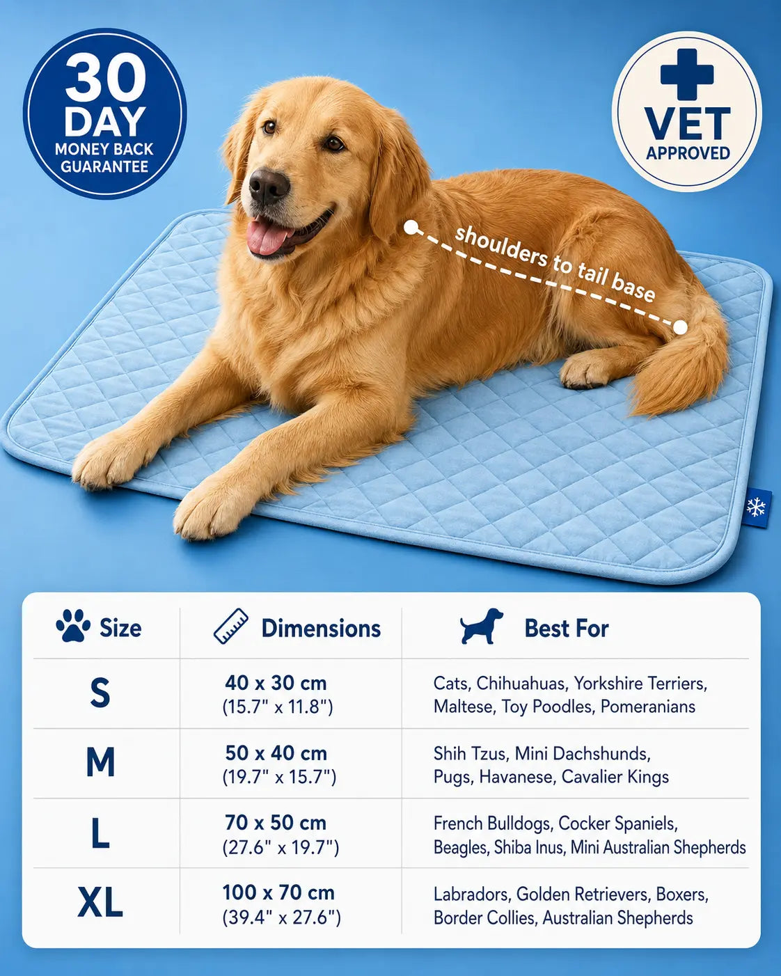 KRYO cooling mat size guide